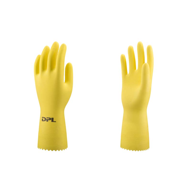 Natural Latex Rubber Gloves Non Slip Grip Household Flock Wash Industrial 